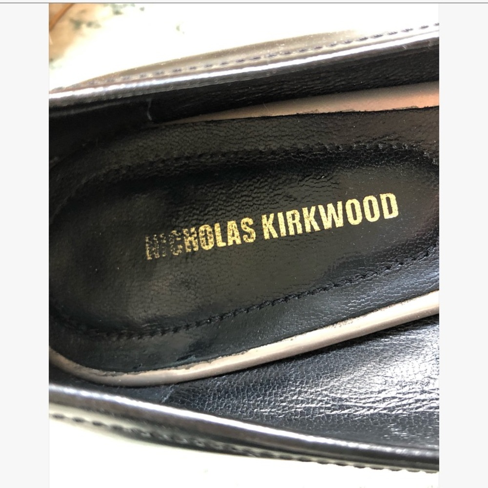 Nicholas Kirkwood 38 black loafer flats snake print leather pointed toe Womens - Picture 6 of 13